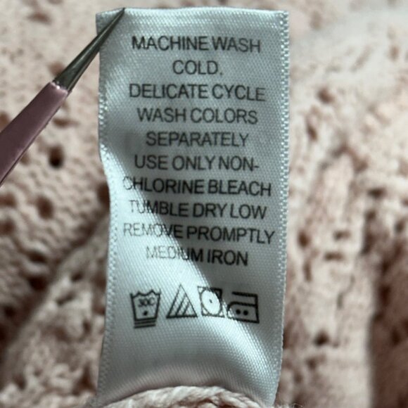 Pink Open-Front Lace Knit Cardigan Sweater 1X By Denim 24/7 Boho Cottagecore - Picture 5 of 11